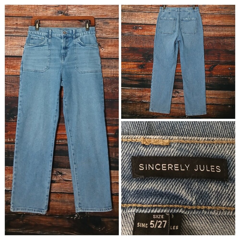 Sincerely Jules Jeans 27 5 High Rise Straight Crop Patch Pocket Denim Stretch